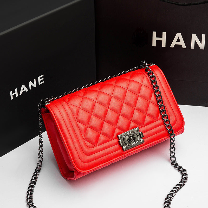 Quilted Black Leather-Look Chain Strap Crossbody Bag with Turn-Lock Clasp