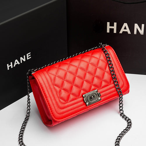 Quilted Black Leather-Look Chain Strap Crossbody Bag with Turn-Lock Clasp