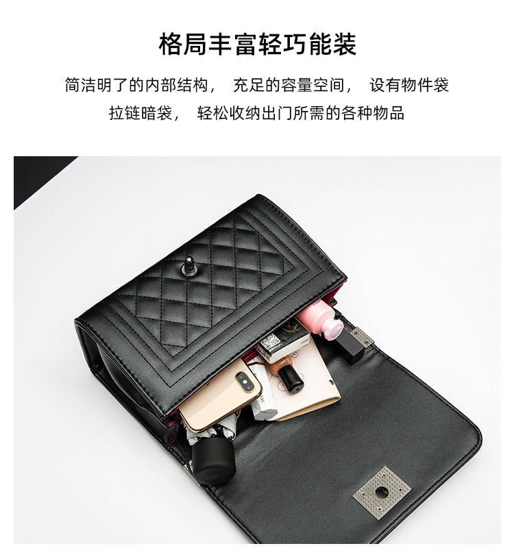 Quilted Black Leather-Look Chain Strap Crossbody Bag with Turn-Lock Clasp